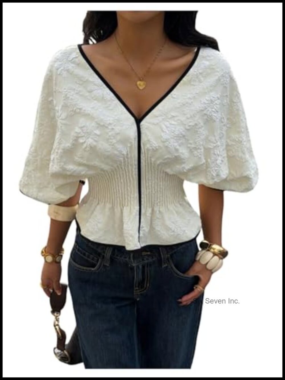 Women's Peplum Blouse V-Neck Bat Wing Short Sleeve Pleated Ruffle Hem Top